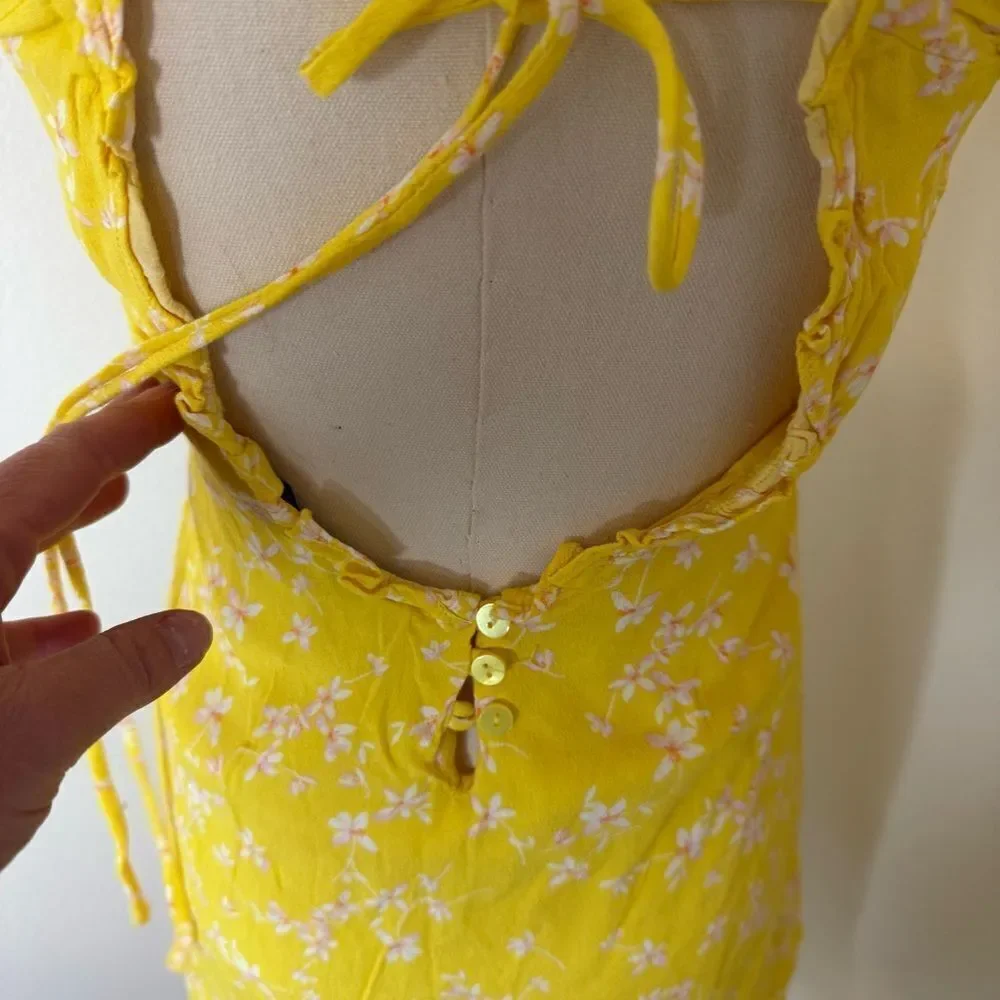 [Sophie Rue] Yellow Floral Ruffled Babydoll Mini Dress - Size Small